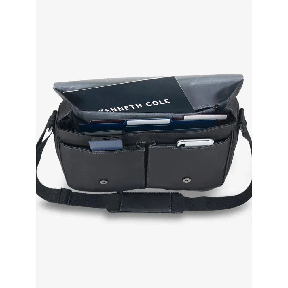 Kenneth Cole Black Leather Messenger COLOMBIAN LEATHER CROSSBODY MESSENGER BAG
